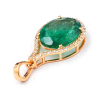 2.85 Ct Oval Mixed Cut Natural Emerald 14K Gold Pendant