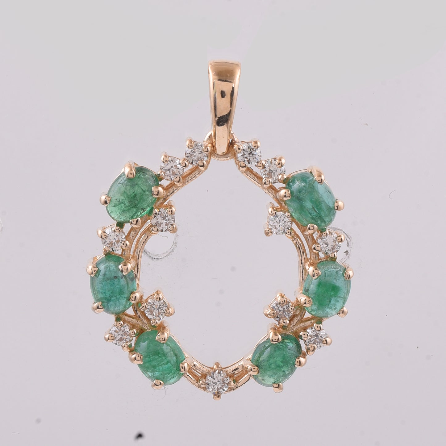 1.27 Ct Oval Cabochon Cut Natural Emerald 14K Gold Pendant