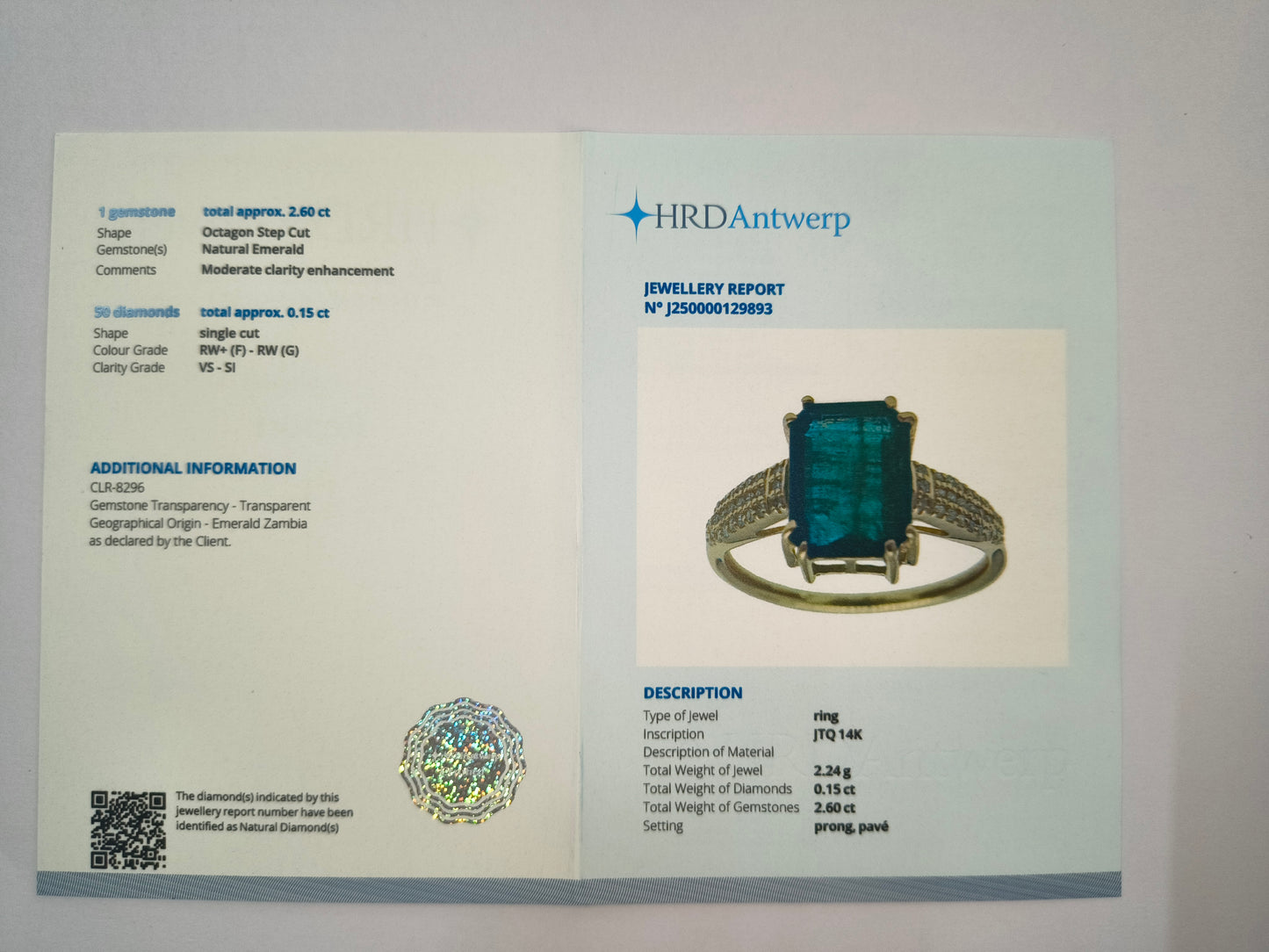 2.75 Ct Octagon Natural Emerald 14K Gold Ring