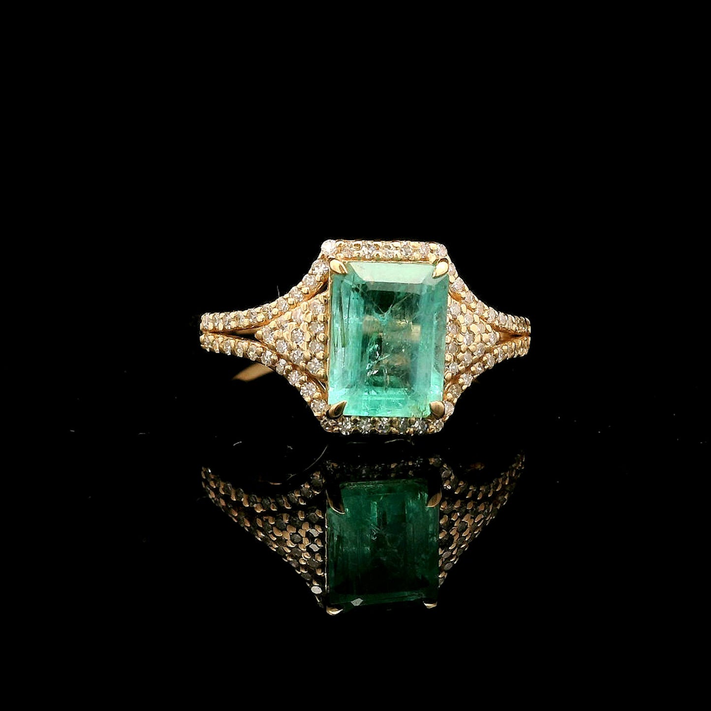 1.86 Ct Octagon Step Cut Natural Emerald 14K Gold Ring