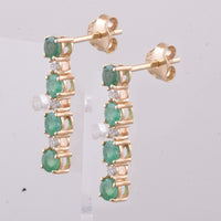 0.96 Ct Round Natural Emerald 14K Gold Earrings