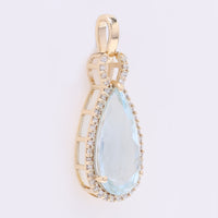 2.71 Ct Pear Mixed Cut Natural Aquamarine 14K Gold Pendant