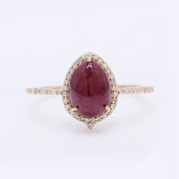 3.90 Ct Pear Cabochon Natural Corundum Ruby 14K Gold Ring