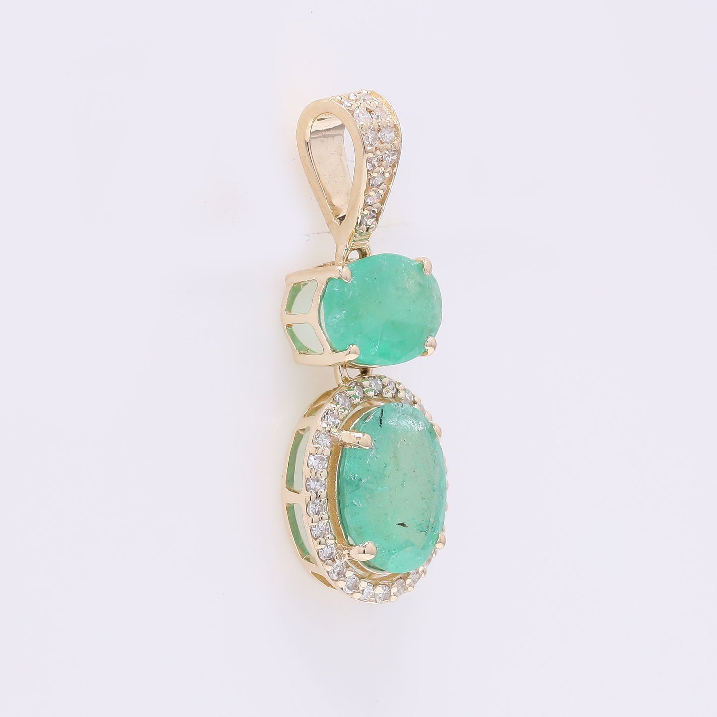 1.79 Ct Oval Mixed Cut Natural Emerald 14K Gold Pendant