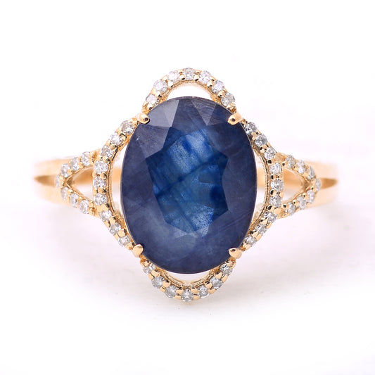 4.81 Ct Oval Mixed Cut Natural Sapphire 14K Gold Ring