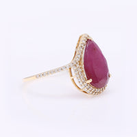 2.65 Ct Pear Cabochon Natural Ruby 14K Gold Ring