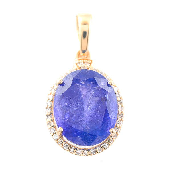 5.11 Ct Oval Mixed Cut Natural Tanzanite 14K Gold Pendant
