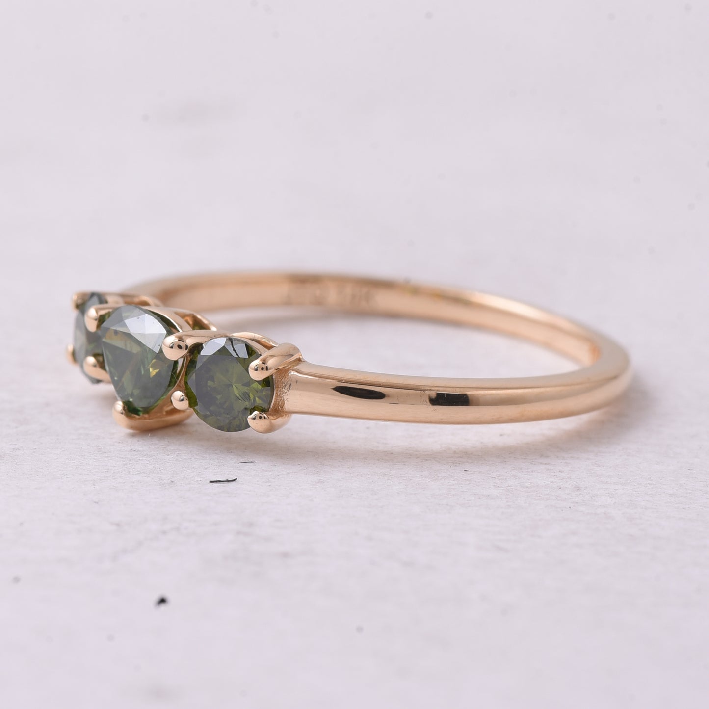 0.63 Ct Heart, Round Green Diamond 14K Gold Ring