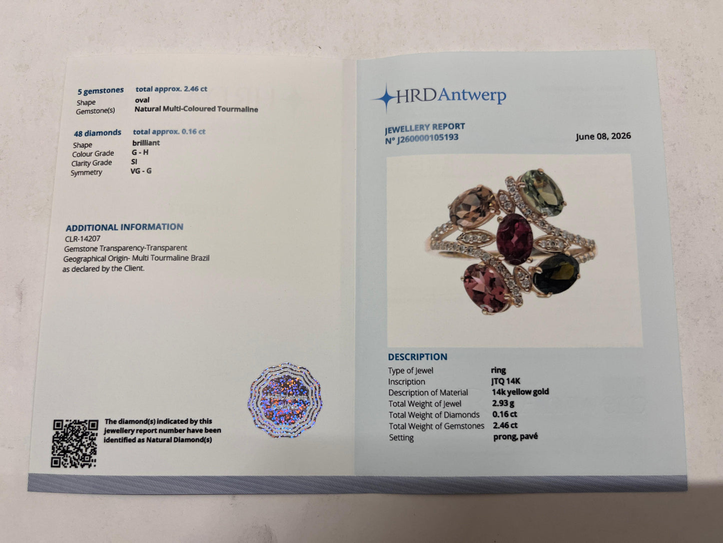 2.62 Ct Oval Mixed Cut Natural Multi-Coloured Tourmaline 14K Gold Ring