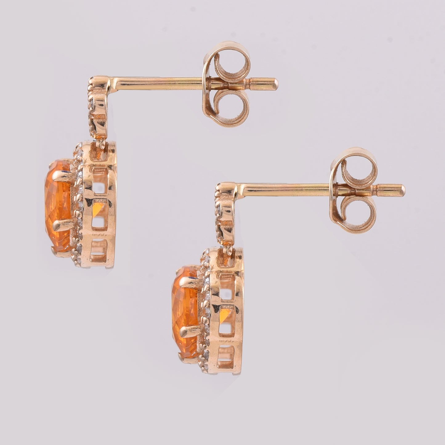 1.26 Ct Round Mixed Cut Natural Fire Opal 14K Gold Earrings