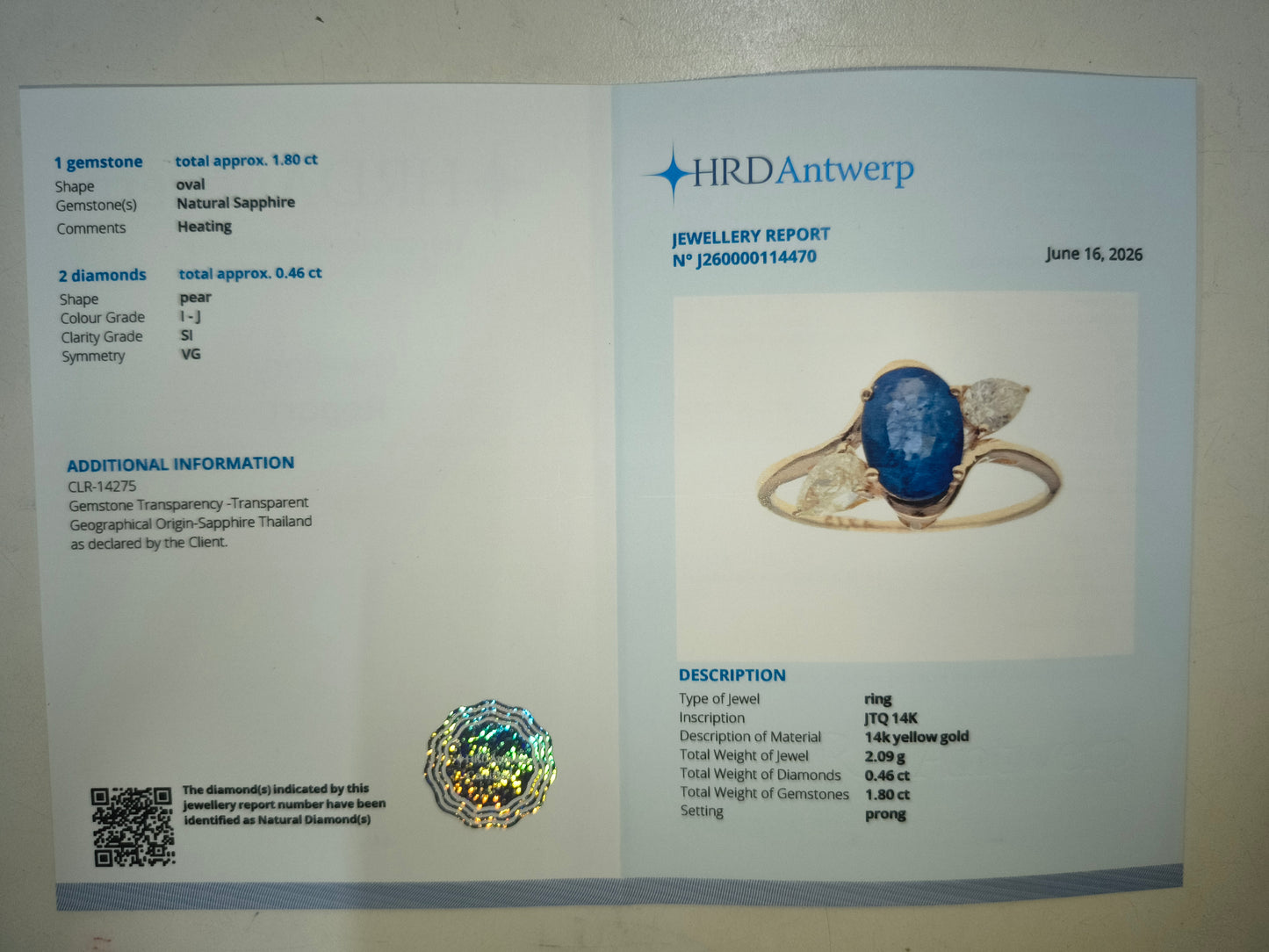 2.26 Ct Oval Natural Sapphire 14K Gold Ring