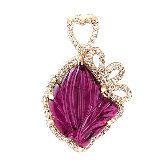 4.76 Ct Fancy Carving Natural Tourmaline 14K Gold Pendant