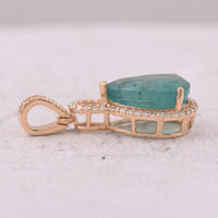 3.20 Ct Pear Mixed Cut Natural Emerald 14K Gold Pendant