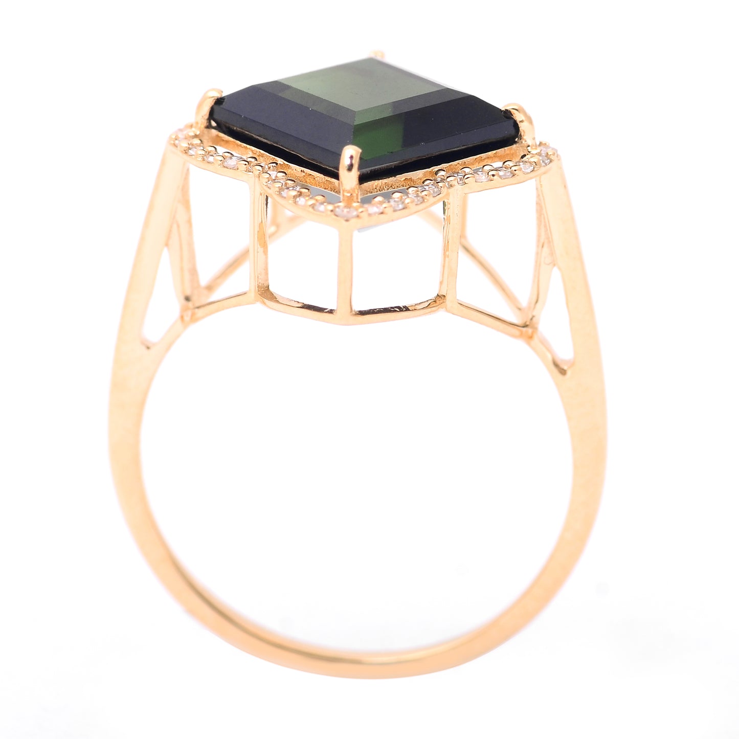 4.22 Ct Square Step Cut Natural Tourmaline 14K Gold Ring