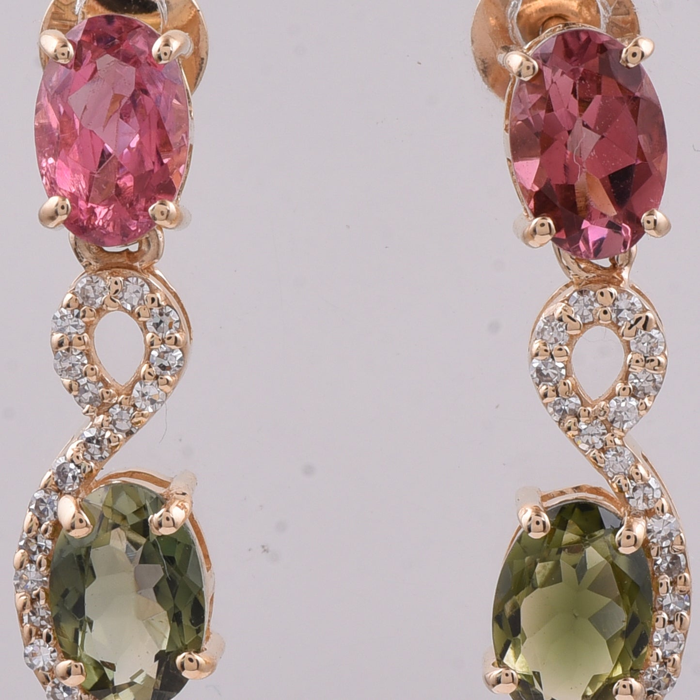 1.90 Ct Oval Natural Multi-Coloured Tourmaline 14K Gold Earrings