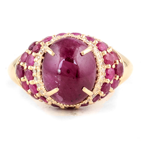 6.83 Ct Oval Cabochon Ruby 14K Gold Ring
