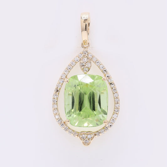 4.79 Ct Cushion Mixed Cut Natural Peridot 14K Gold Pendant
