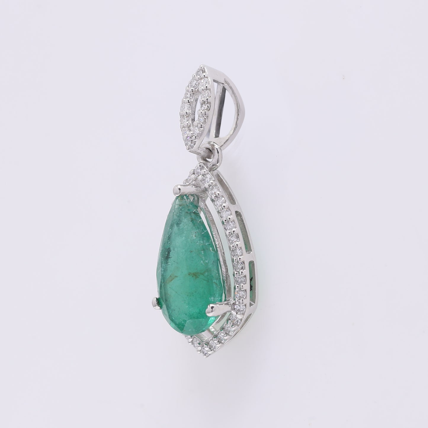 1.73 Ct Pear Mixed Cut Natural Emerald 950 Platinum Pendant