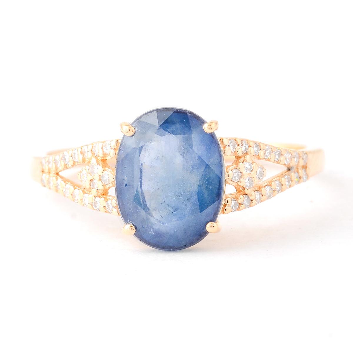 2.76 Ct Oval Mixed Cut Natural Sapphire 14K Gold Ring