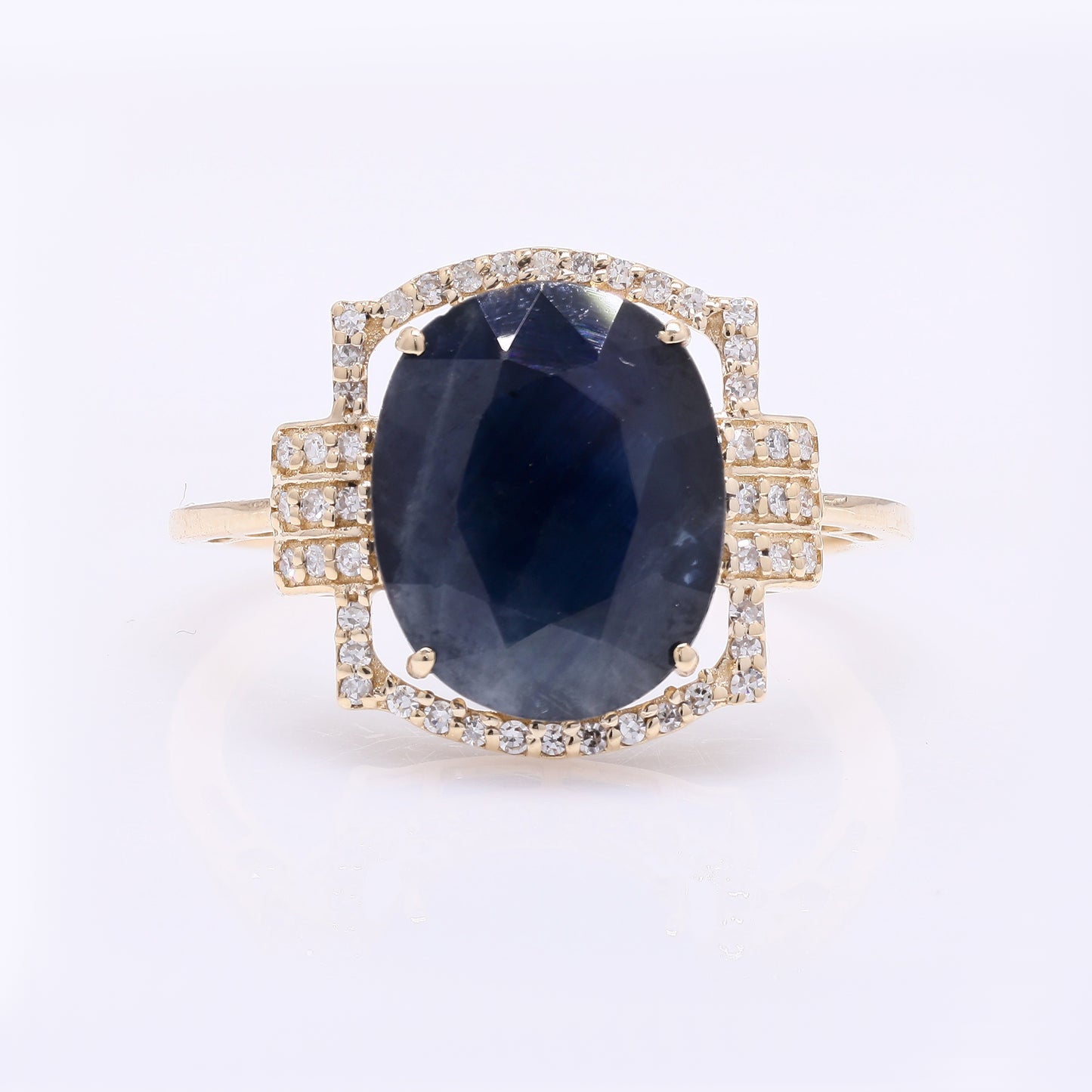 5.04 Ct Oval Mixed Cut Natural Sapphire 14K Gold Ring
