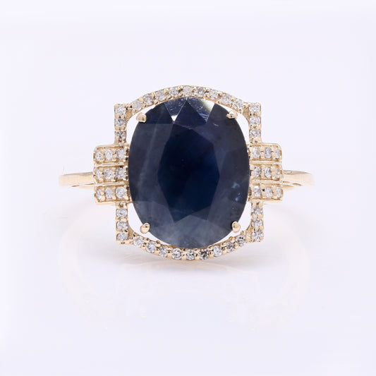 5.04 Ct Oval Mixed Cut Natural Sapphire 14K Gold Ring