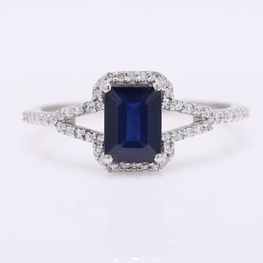 1.24 Ct Octagon Step Cut Natural Sapphire 950 Platinum Ring