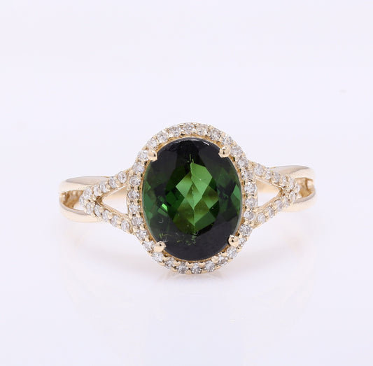 2.36 Ct Oval Mixed Cut Natural Tourmaline 14K Gold Ring