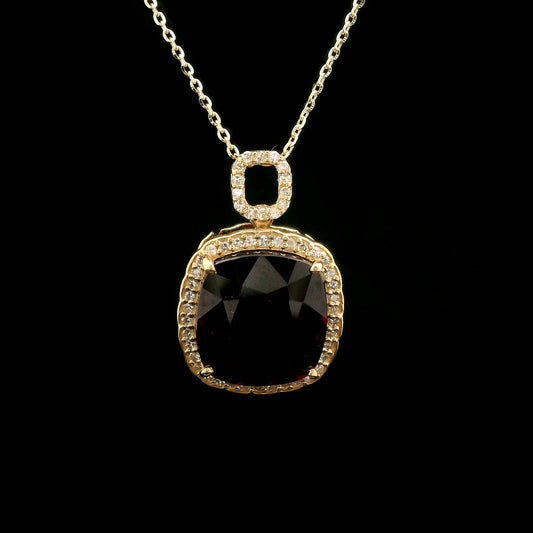 8.36 Ct Cushion Rhodolite 14K Gold Pendant