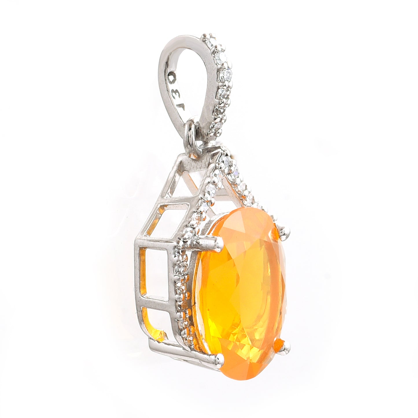 1.59 Ct Oval Fire Opal 950 Platinum Pendant