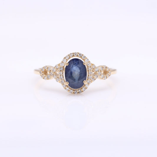 1.35 Ct Oval Mixed Cut Natural Sapphire 14K Gold Ring