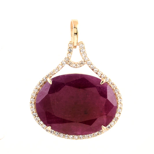 9.55 Ct Oval Mixed Cut Natural Corundum Ruby 14K Gold Pendant