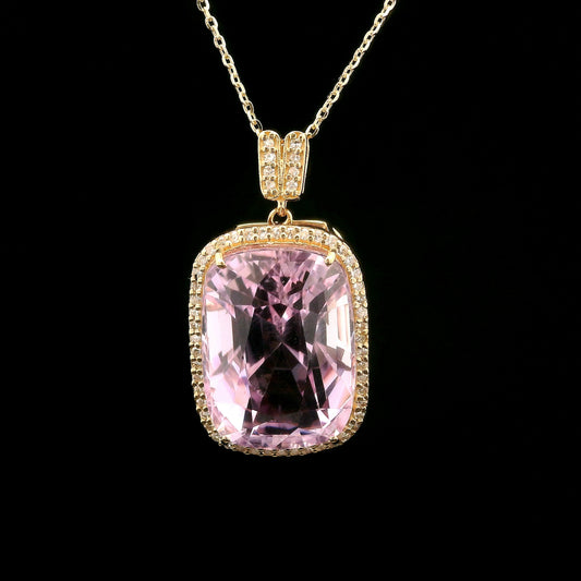 14.34 Ct Cushion Kunzite 14K Gold Pendant