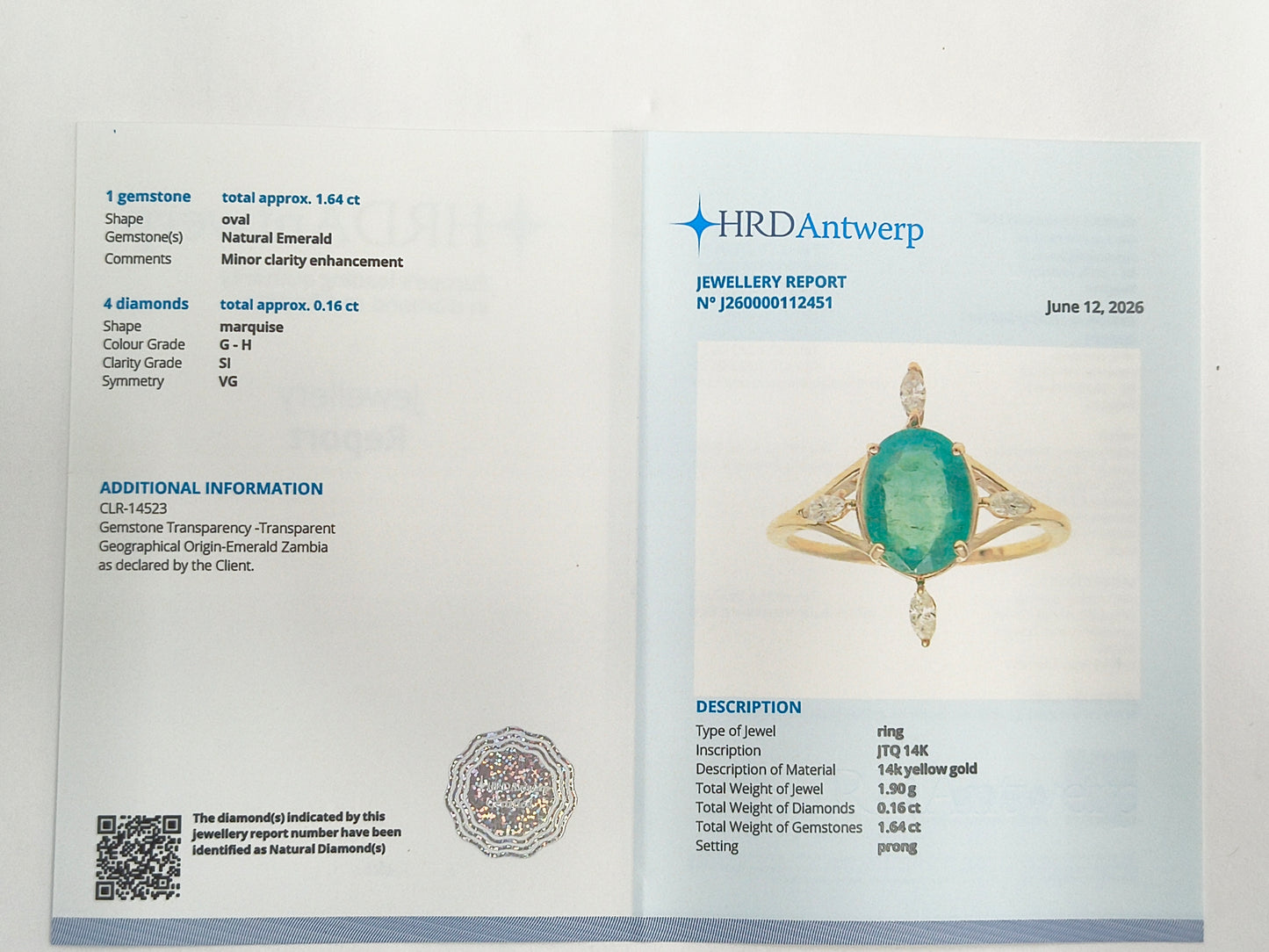 1.80 Ct Oval Natural Emerald 14K Gold Ring