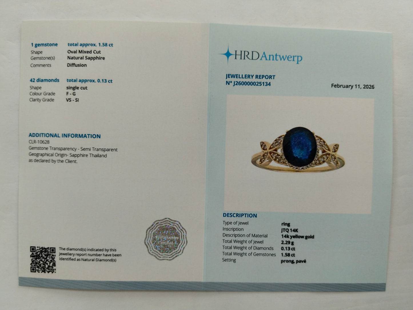 1.71 Ct Oval Mixed Cut Natural Sapphire 14K Gold Ring