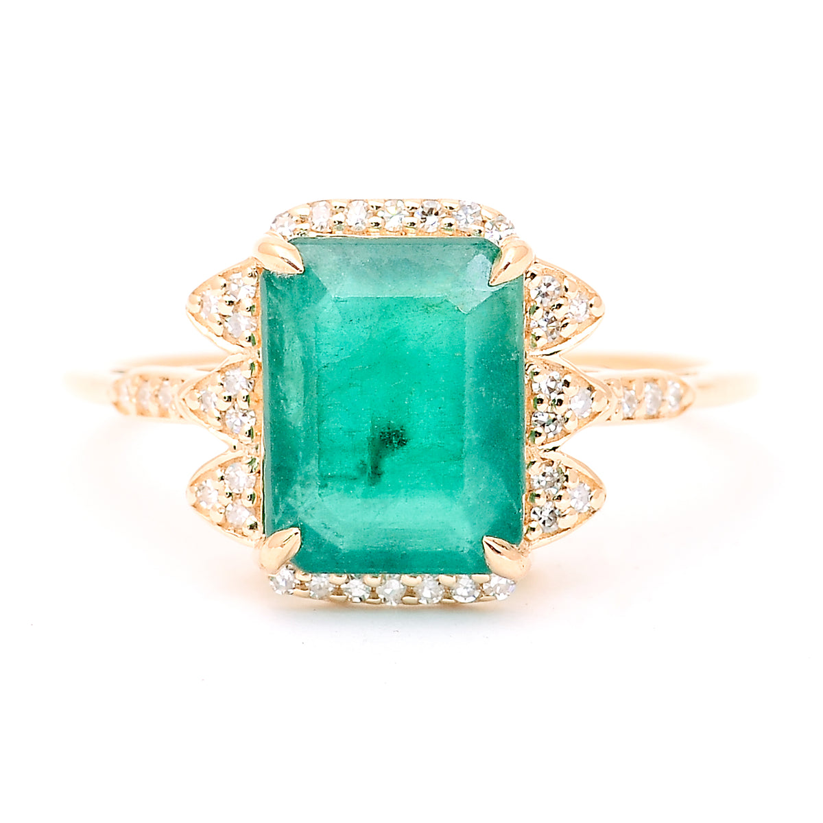 3.07 Ct Octagon Natural Emerald 14K Gold Ring