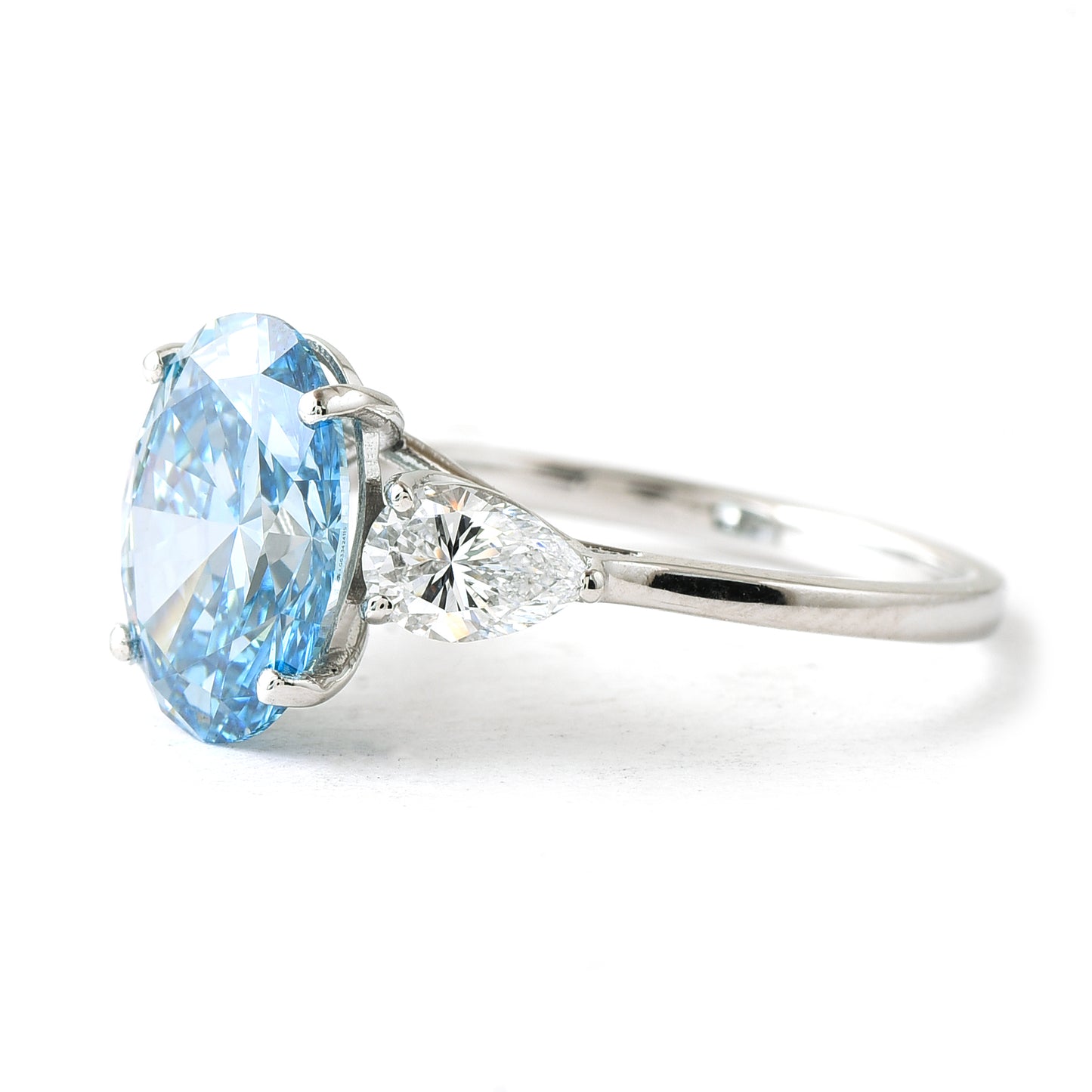 3.89 Ct Oval Brilliant Blue Lab Grown Diamond 950 Platinum Ring