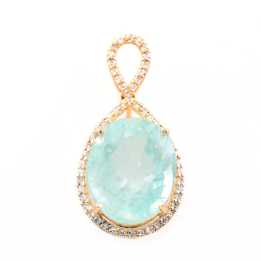 6.04 Ct Oval Mixed Cut Natural Beryl 14K Gold Pendant