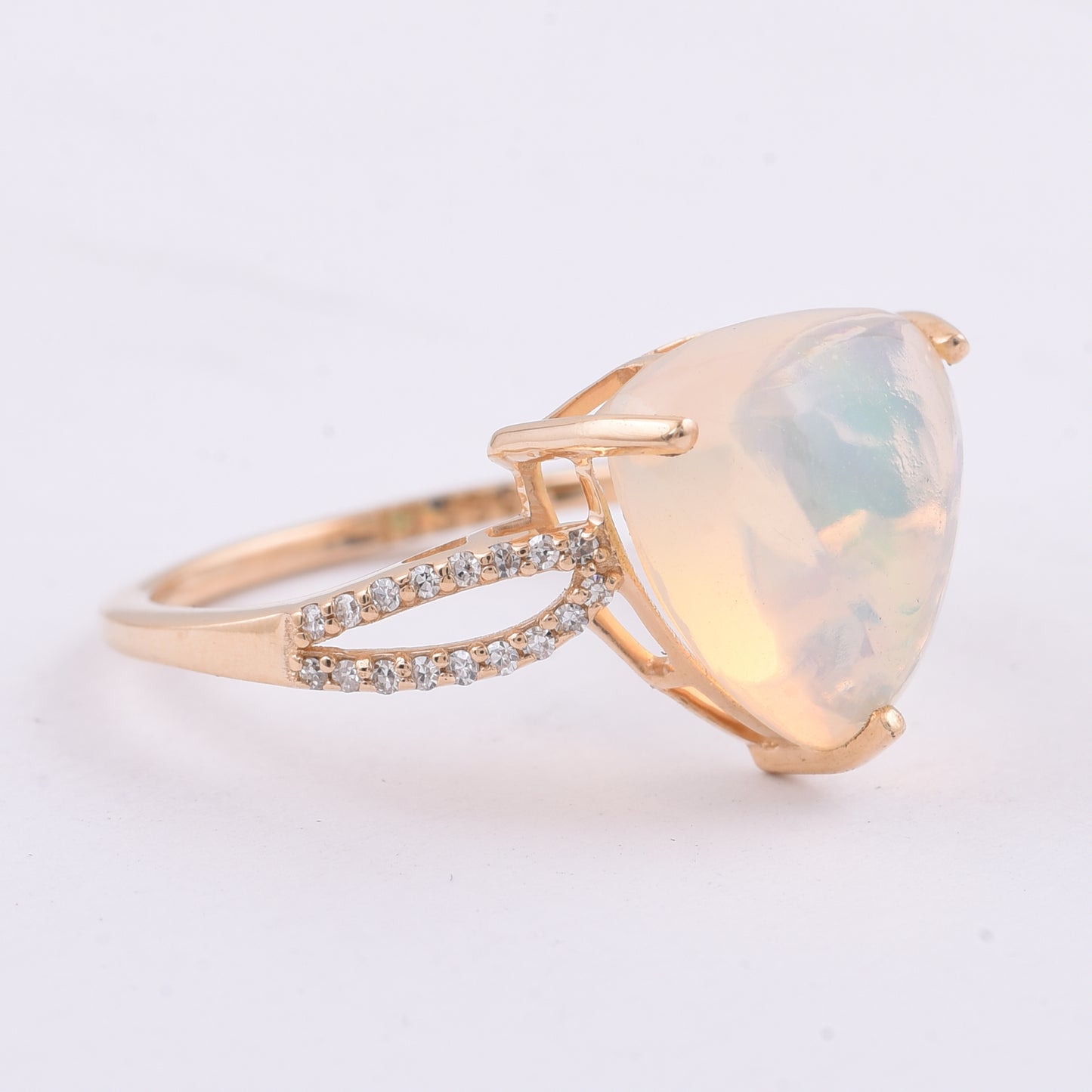 3.36 Ct Triangle Cabochon Natural Opal 14K Gold Ring