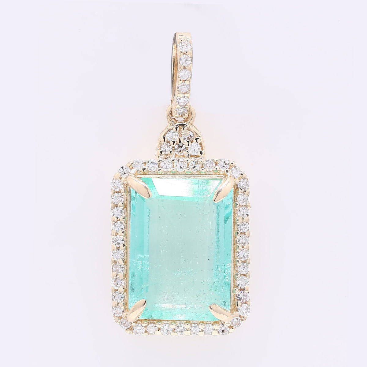 2.92 Ct Octagon Step Cut Natural Emerald 14K Gold Pendant