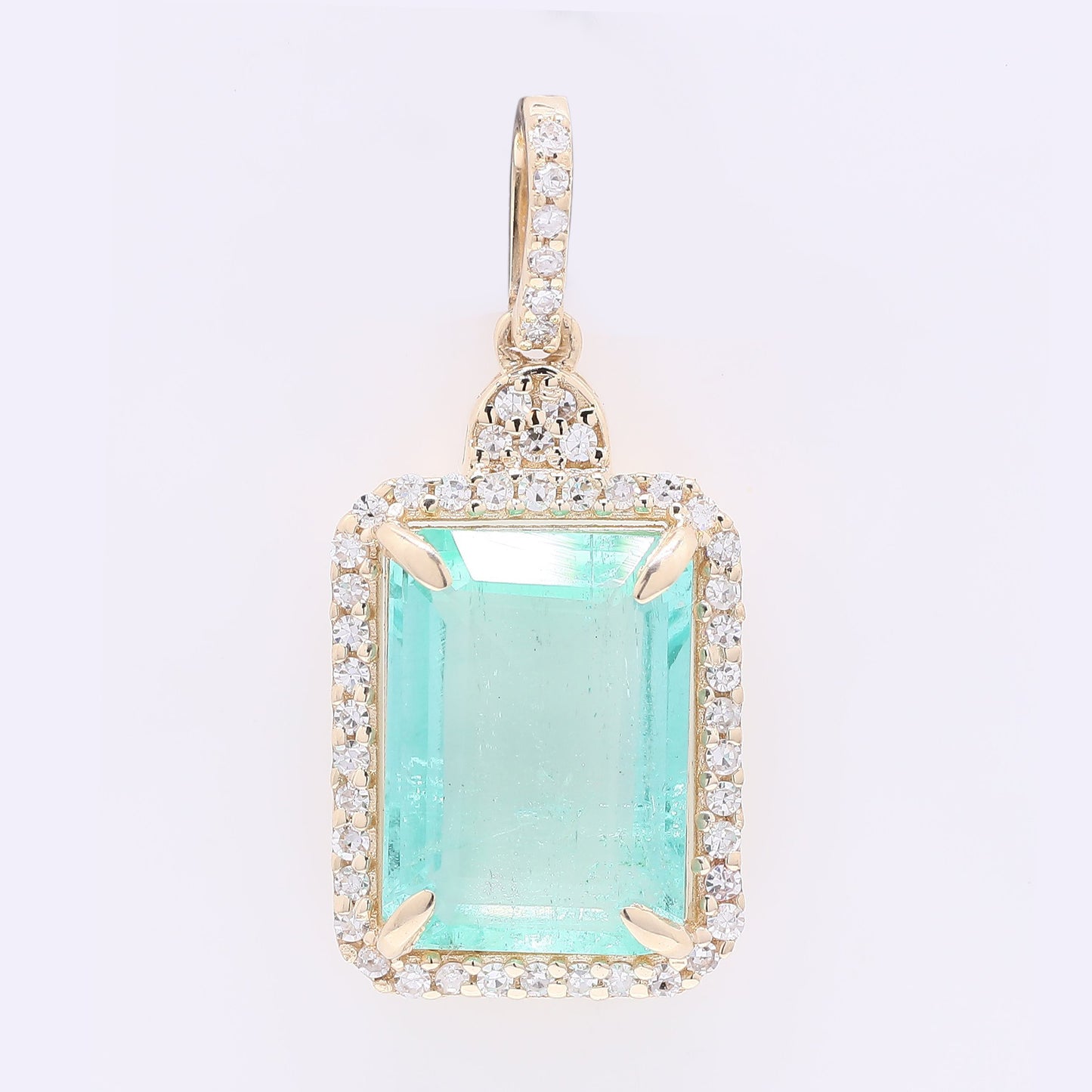2.92 Ct Octagon Step Cut Natural Emerald 14K Gold Pendant