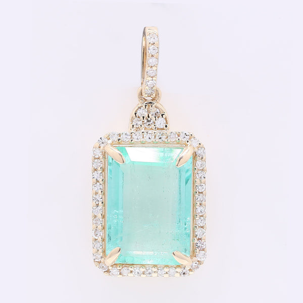 2.92 Ct Octagon Step Cut Natural Emerald 14K Gold Pendant