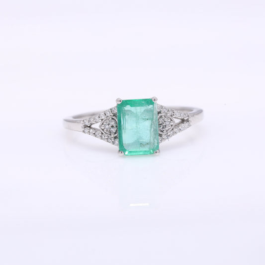 1.38 Ct Octagon Step Cut Natural Emerald 950 Platinum Ring
