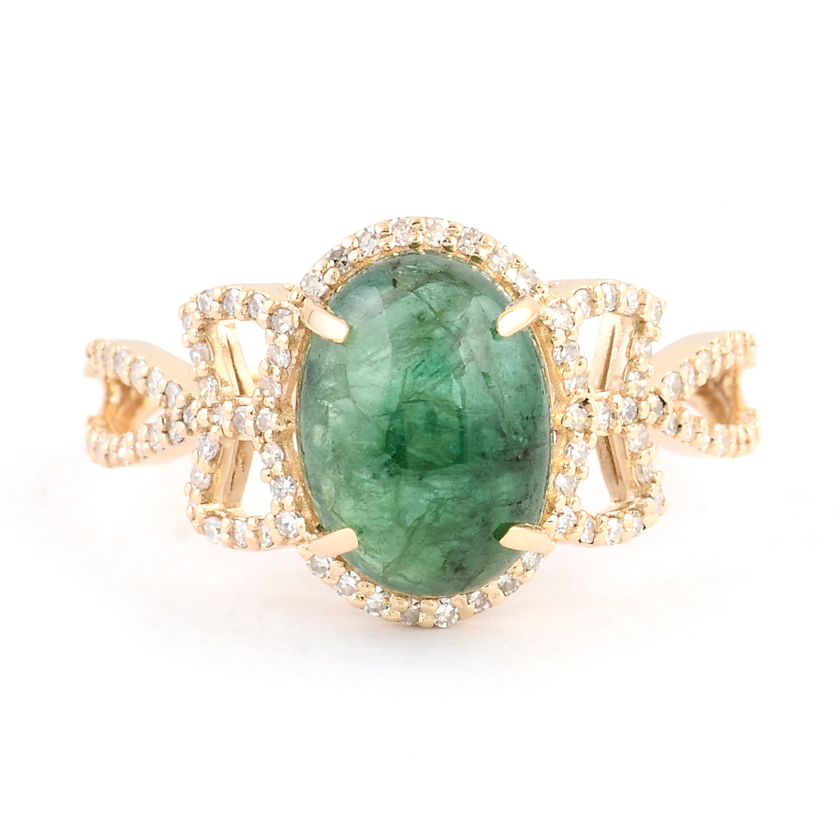 3.45 Ct Oval Cabochon Natural Beryl Emerald 14K Gold Ring