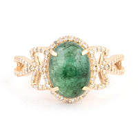 3.45 Ct Oval Cabochon Natural Beryl Emerald 14K Gold Ring
