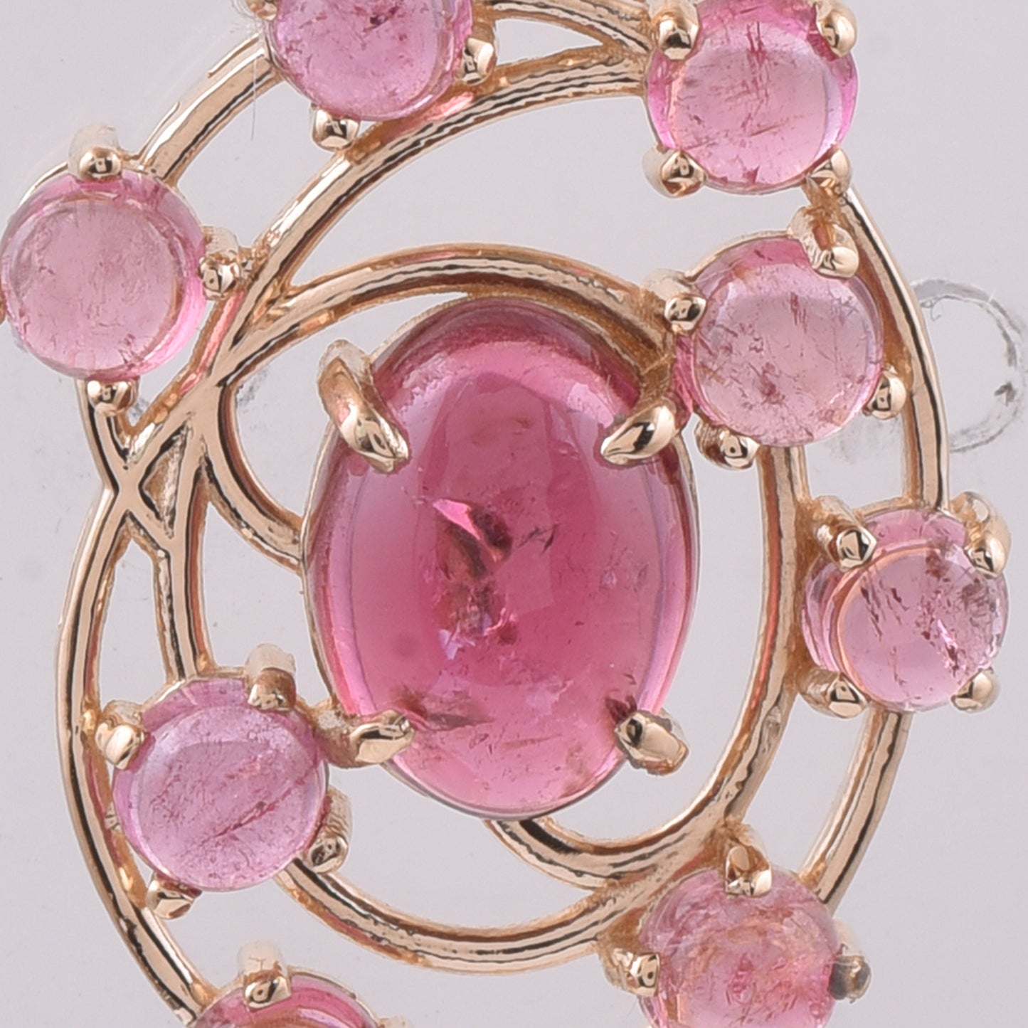 2.60 Ct Oval Cabochon Cut, Round Cabochon Cut Natural Pink Tourmaline 14K Gold Pendant