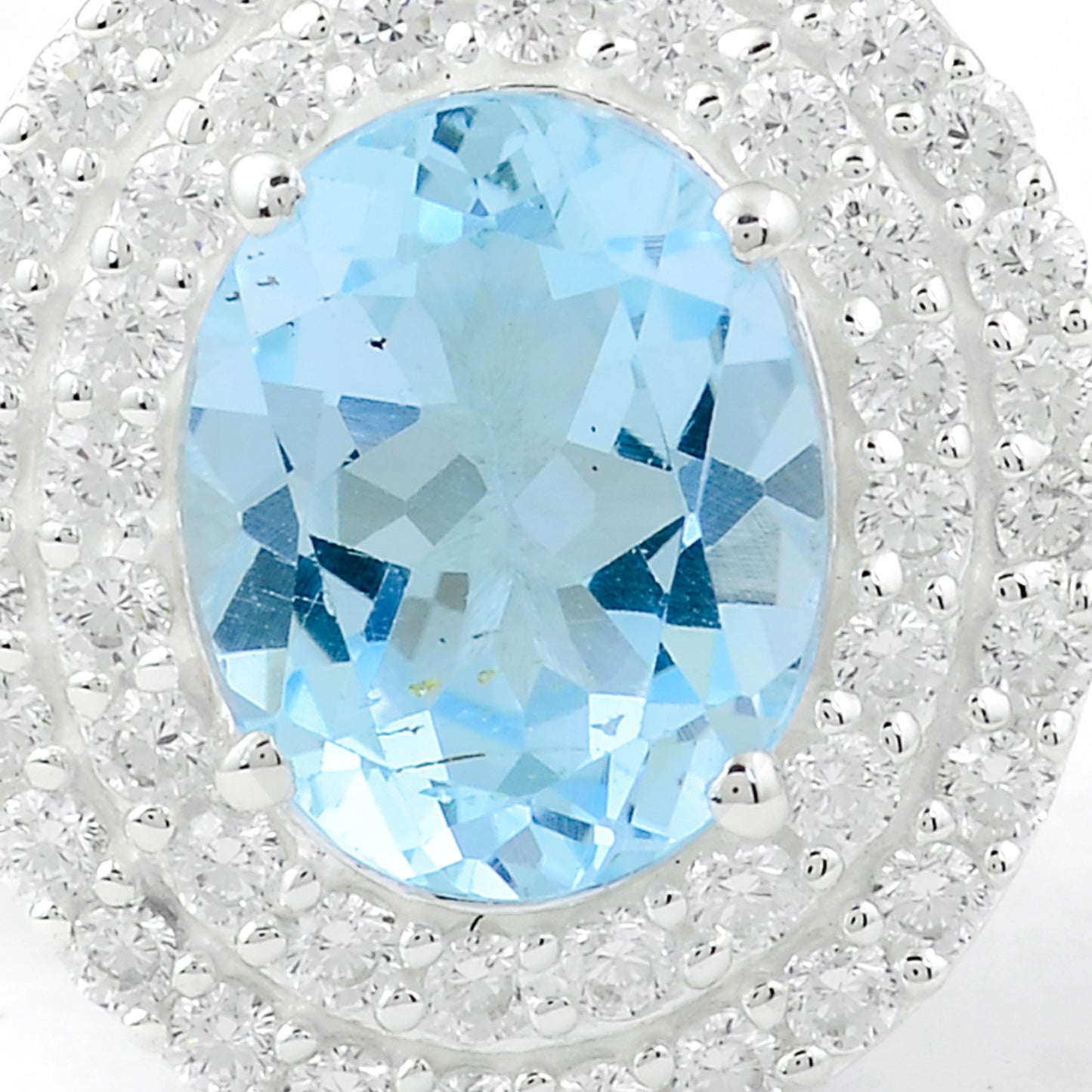 5.30 Ct Oval Blue Topaz, Cubic Zirconia 925 Sterling Silver Ring