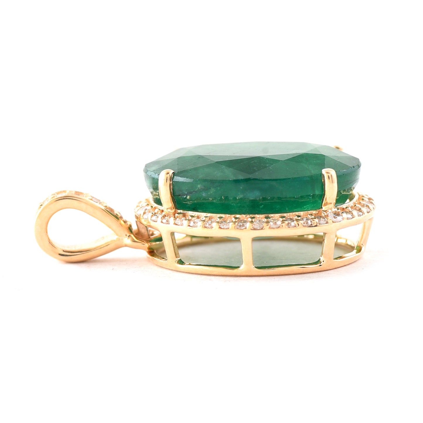 5.74 Ct Oval Mixed Cut Natural Emerald 14K Gold Pendant