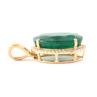 5.74 Ct Oval Mixed Cut Natural Emerald 14K Gold Pendant