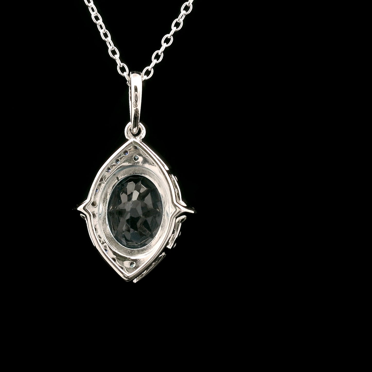 3.58 Ct Oval Blue Topaz, White Zircon 925 Sterling Silver Pendant