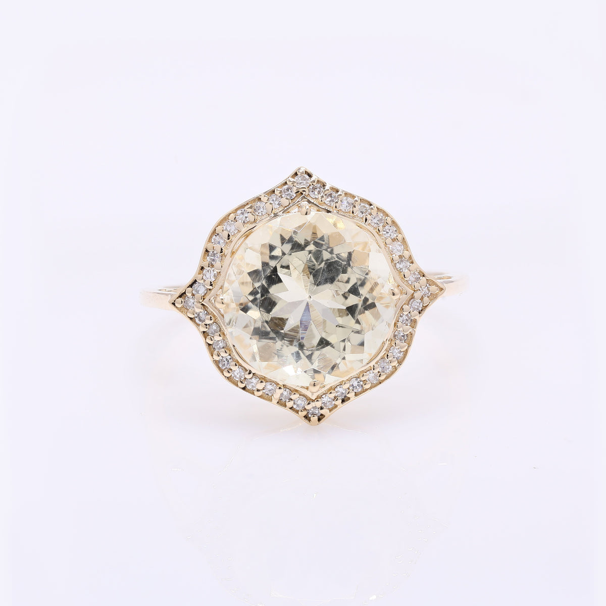 3.52 Ct Round Mixed Cut Natural Plagioclase Feldspar Sunstone 14K Gold Ring